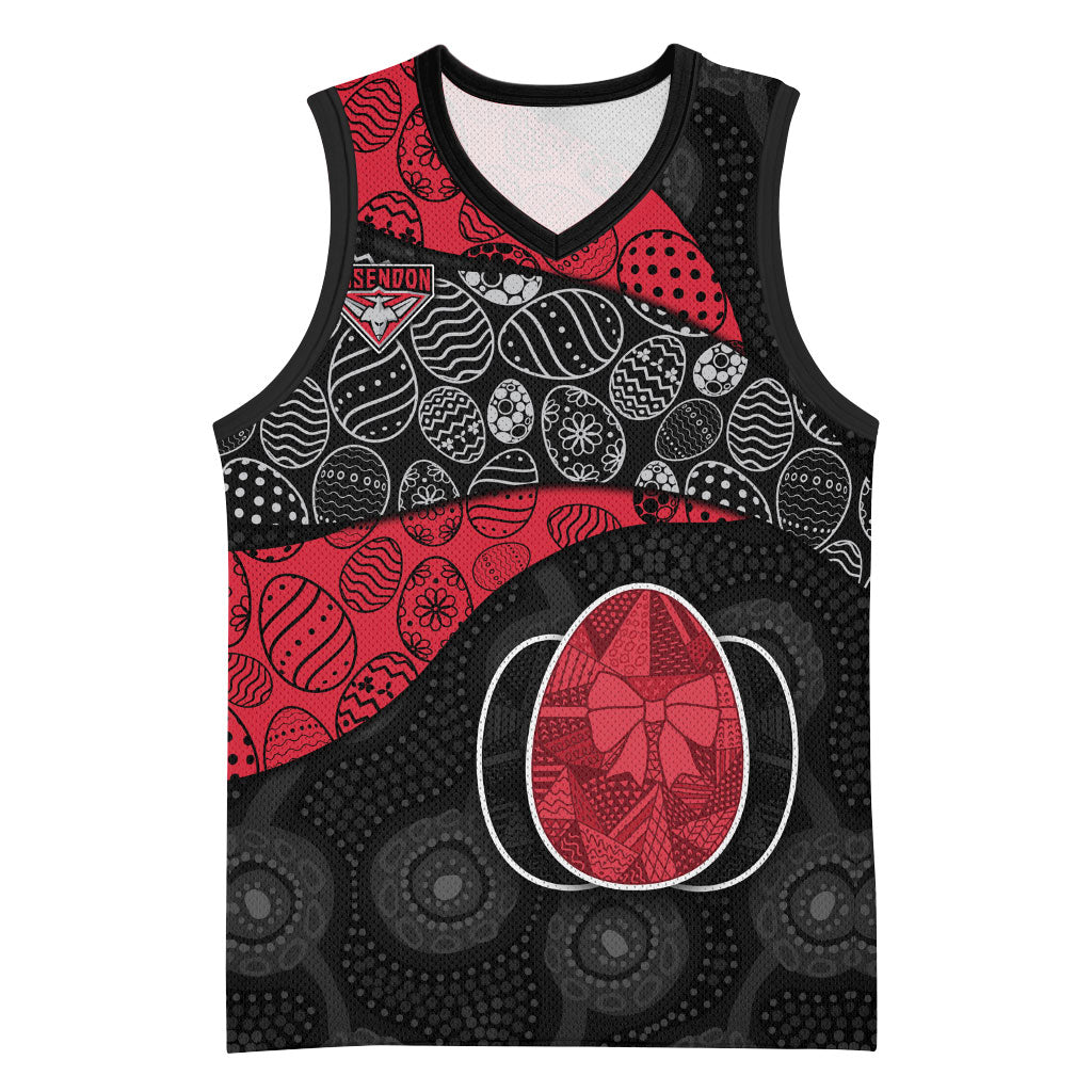 Personalized Essendon Football Basketball Jersey Easter Egg Pattern Red Black Tribal Dot Art Style