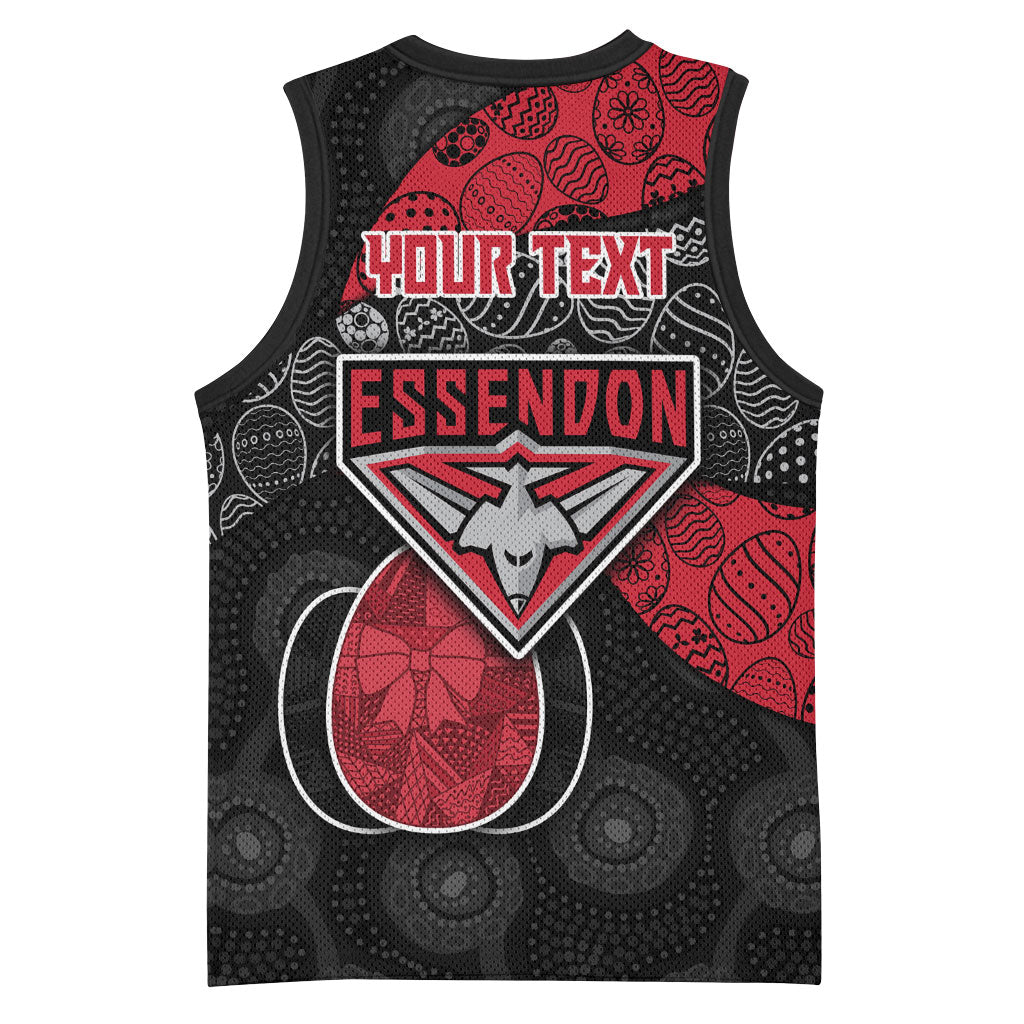 Personalized Essendon Football Basketball Jersey Easter Egg Pattern Red Black Tribal Dot Art Style