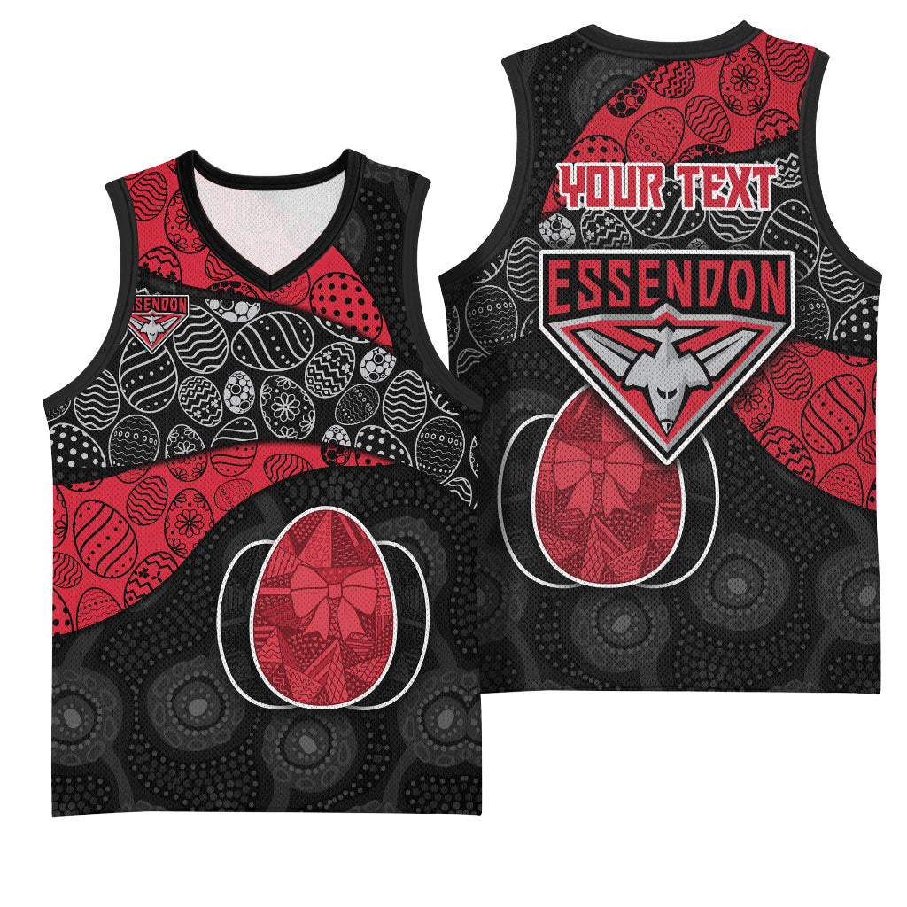 Personalized Essendon Football Basketball Jersey Easter Egg Pattern Red Black Tribal Dot Art Style