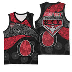 Personalized Essendon Football Basketball Jersey Easter Egg Pattern Red Black Tribal Dot Art Style