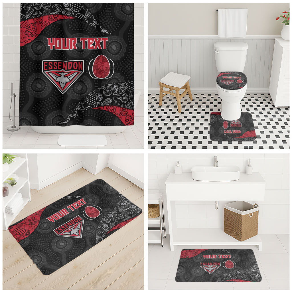 Personalized Essendon Football Bathroom Set Easter Egg Pattern Red Black Tribal Dot Art Style