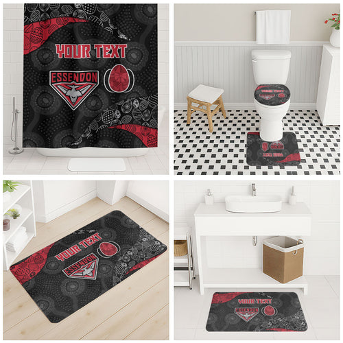 Personalized Essendon Football Bathroom Set Easter Egg Pattern Red Black Tribal Dot Art Style