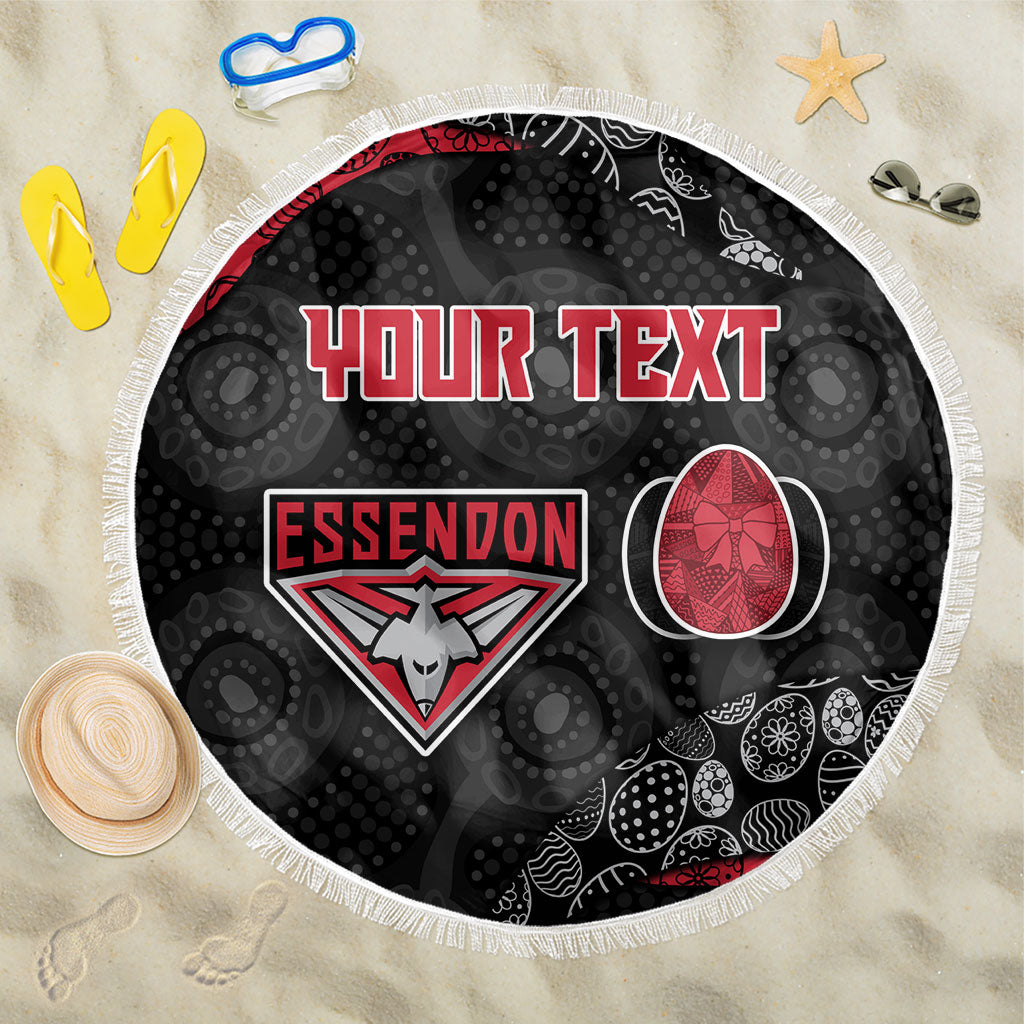 Personalized Essendon Football Beach Blanket Easter Egg Pattern Red Black Tribal Dot Art Style