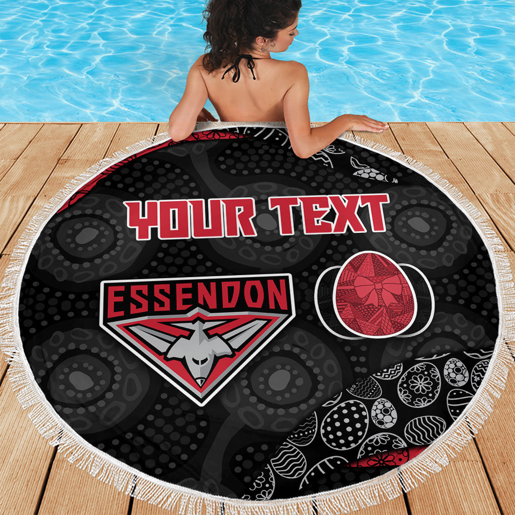 Personalized Essendon Football Beach Blanket Easter Egg Pattern Red Black Tribal Dot Art Style