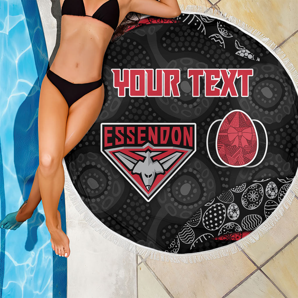 Personalized Essendon Football Beach Blanket Easter Egg Pattern Red Black Tribal Dot Art Style