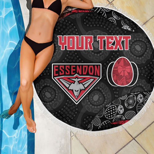 Personalized Essendon Football Beach Blanket Easter Egg Pattern Red Black Tribal Dot Art Style