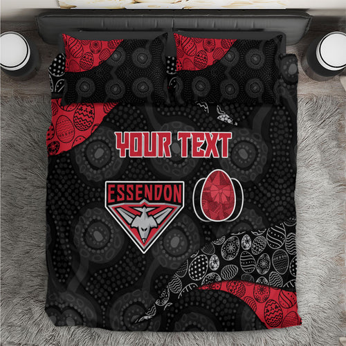 Personalized Essendon Football Bedding Set Easter Egg Pattern Red Black Tribal Dot Art Style