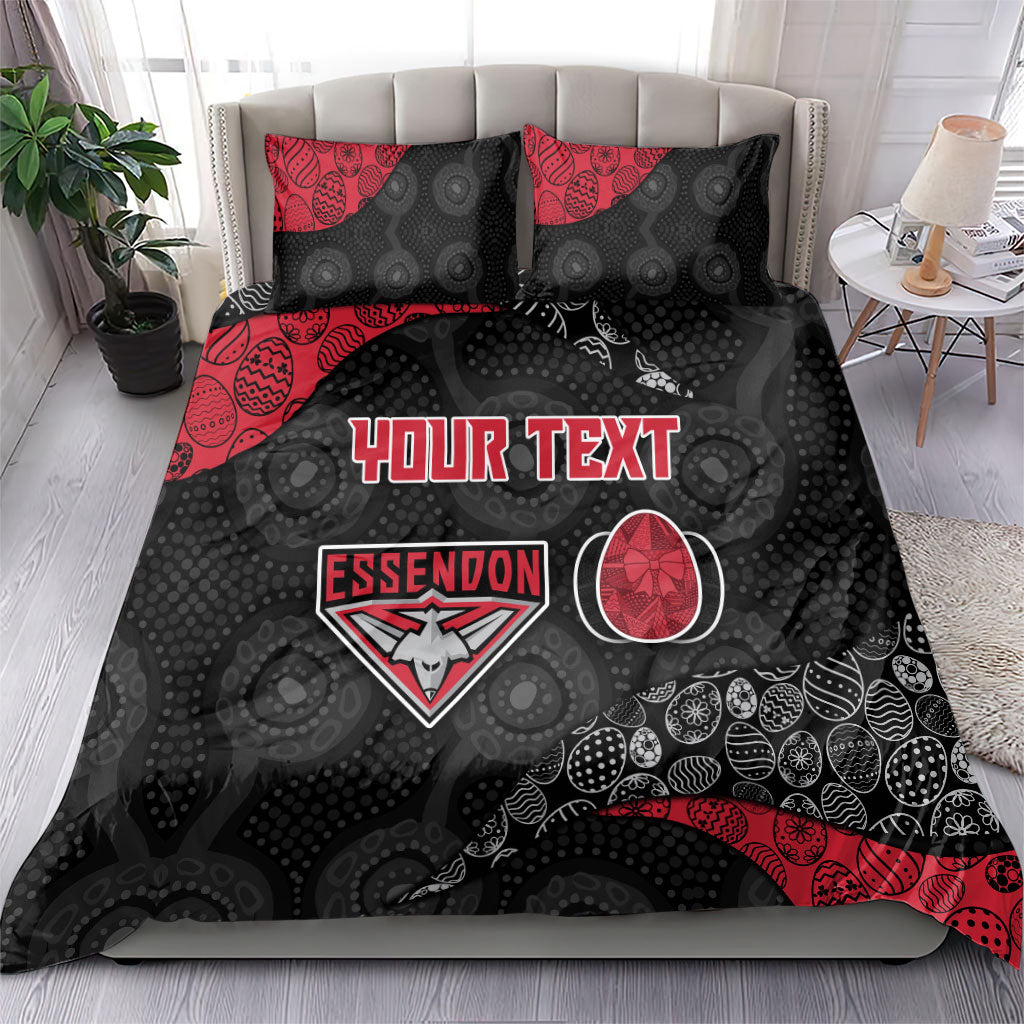 Personalized Essendon Football Bedding Set Easter Egg Pattern Red Black Tribal Dot Art Style