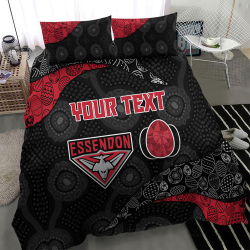 Personalized Essendon Football Bedding Set Easter Egg Pattern Red Black Tribal Dot Art Style