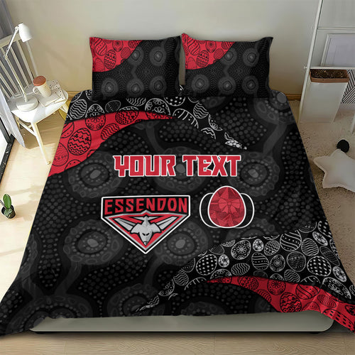 Personalized Essendon Football Bedding Set Easter Egg Pattern Red Black Tribal Dot Art Style