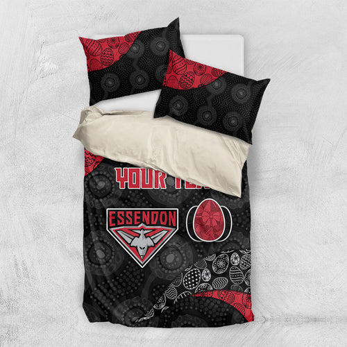 Personalized Essendon Football Bedding Set Easter Egg Pattern Red Black Tribal Dot Art Style