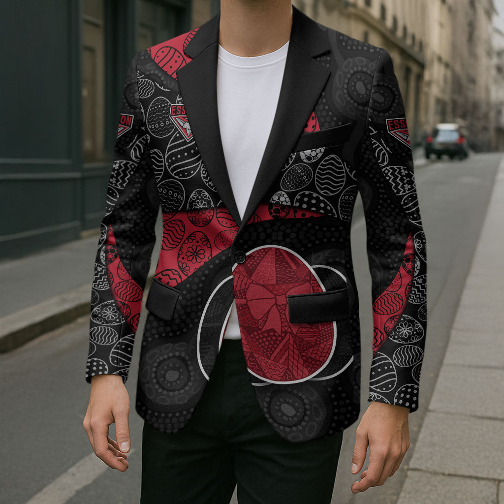 Personalized Essendon Football Blazer Easter Egg Pattern Red Black Tribal Dot Art Style