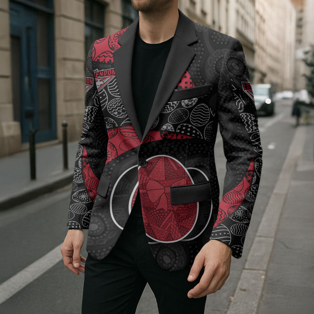 Personalized Essendon Football Blazer Easter Egg Pattern Red Black Tribal Dot Art Style