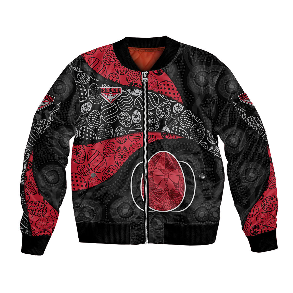 Personalized Essendon Football Bomber Jacket Easter Egg Pattern Red Black Tribal Dot Art Style