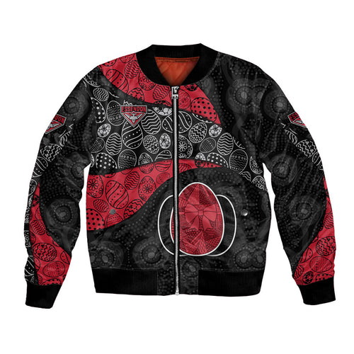 Personalized Essendon Football Bomber Jacket Easter Egg Pattern Red Black Tribal Dot Art Style