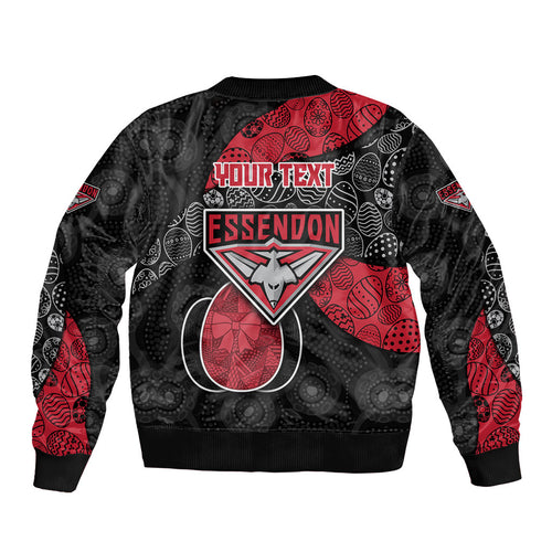 Personalized Essendon Football Bomber Jacket Easter Egg Pattern Red Black Tribal Dot Art Style