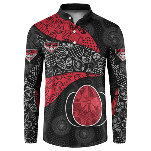 Personalized Essendon Football Button Sweatshirt Easter Egg Pattern Red Black Tribal Dot Art Style