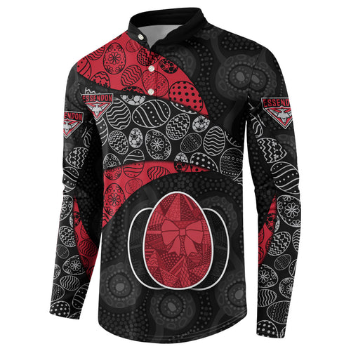 Personalized Essendon Football Button Sweatshirt Easter Egg Pattern Red Black Tribal Dot Art Style