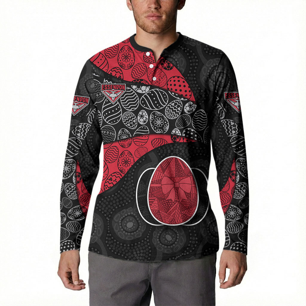 Personalized Essendon Football Button Sweatshirt Easter Egg Pattern Red Black Tribal Dot Art Style