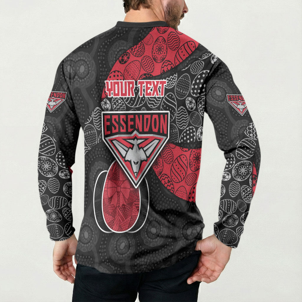 Personalized Essendon Football Button Sweatshirt Easter Egg Pattern Red Black Tribal Dot Art Style