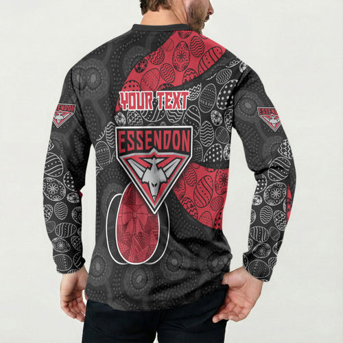 Personalized Essendon Football Button Sweatshirt Easter Egg Pattern Red Black Tribal Dot Art Style