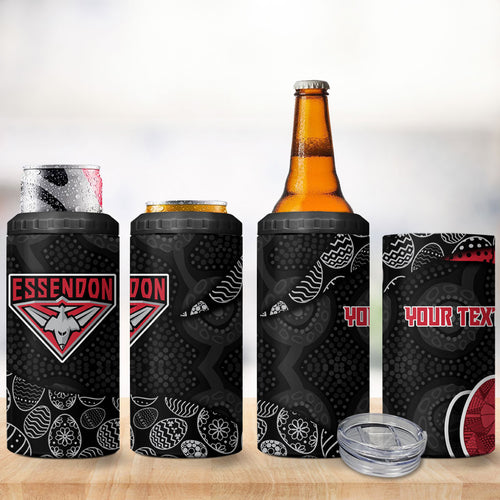 Personalized Essendon Football 4 in 1 Can Cooler Tumbler Easter Egg Pattern Red Black Tribal Dot Art Style