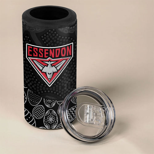 Personalized Essendon Football 4 in 1 Can Cooler Tumbler Easter Egg Pattern Red Black Tribal Dot Art Style