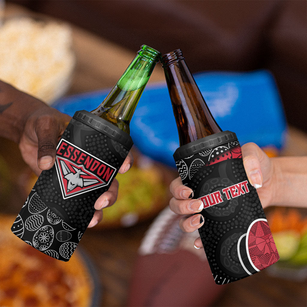 Personalized Essendon Football 4 in 1 Can Cooler Tumbler Easter Egg Pattern Red Black Tribal Dot Art Style