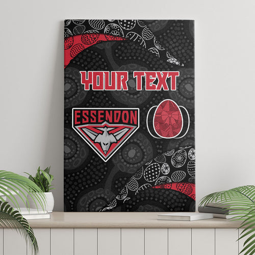 Personalized Essendon Football Canvas Wall Art Easter Egg Pattern Red Black Tribal Dot Art Style