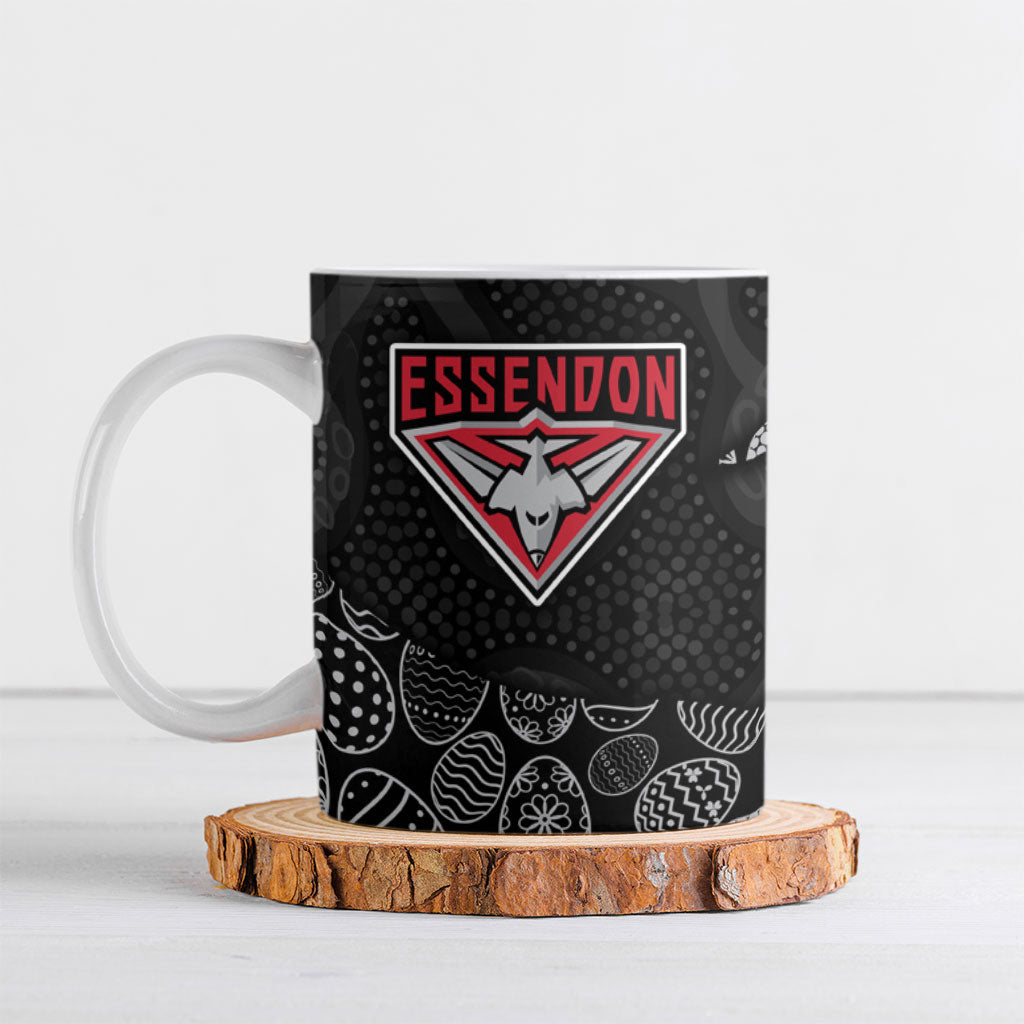 Personalized Essendon Football Ceramic Mug Easter Egg Pattern Red Black Tribal Dot Art Style