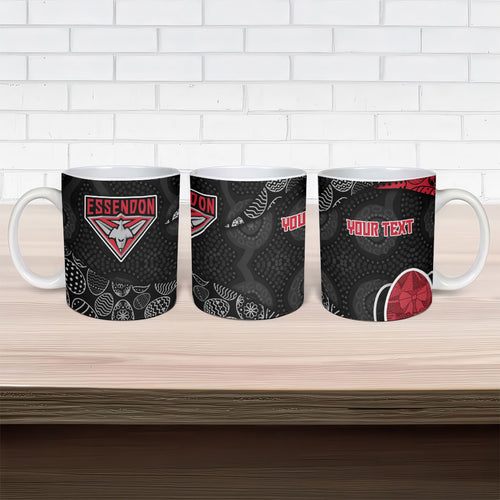 Personalized Essendon Football Ceramic Mug Easter Egg Pattern Red Black Tribal Dot Art Style