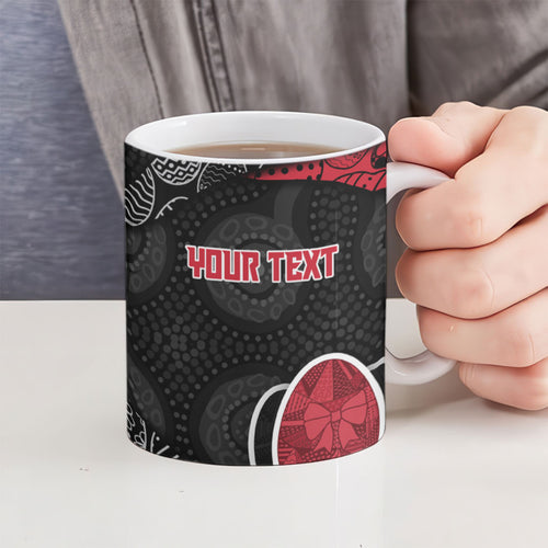 Personalized Essendon Football Ceramic Mug Easter Egg Pattern Red Black Tribal Dot Art Style