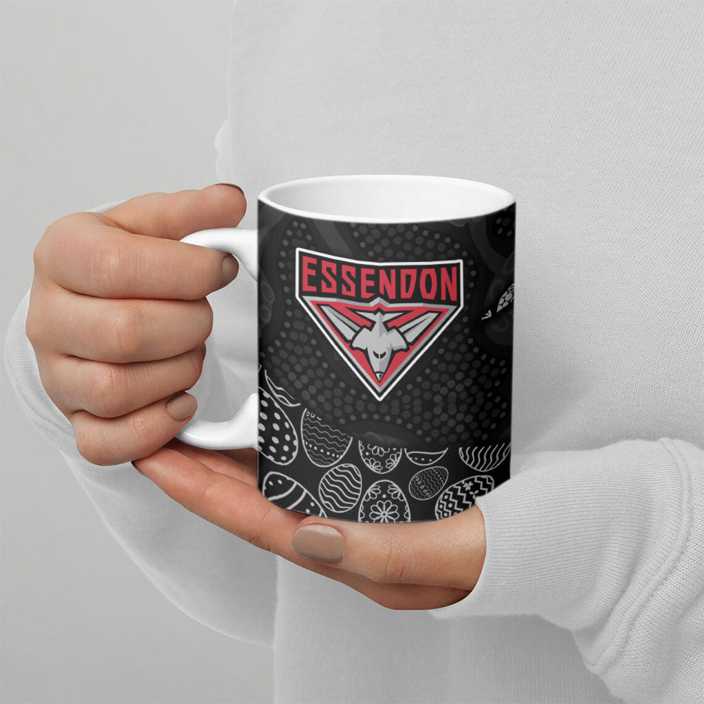 Personalized Essendon Football Ceramic Mug Easter Egg Pattern Red Black Tribal Dot Art Style
