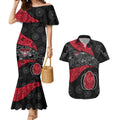Personalized Essendon Football Couples Matching Mermaid Dress and Hawaiian Shirt Easter Egg Pattern Red Black Tribal Dot Art Style