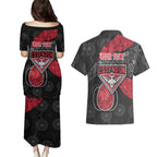 Personalized Essendon Football Couples Matching Puletasi and Hawaiian Shirt Easter Egg Pattern Red Black Tribal Dot Art Style