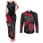Personalized Essendon Football Couples Matching Tank Maxi Dress and Long Sleeve Button Shirt Easter Egg Pattern Red Black Tribal Dot Art Style