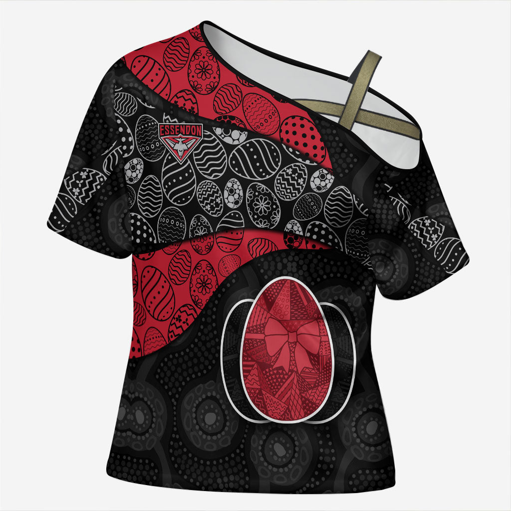 Personalized Essendon Football Cross Shoulder Shirt Easter Egg Pattern Red Black Tribal Dot Art Style