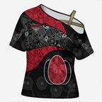 Personalized Essendon Football Cross Shoulder Shirt Easter Egg Pattern Red Black Tribal Dot Art Style