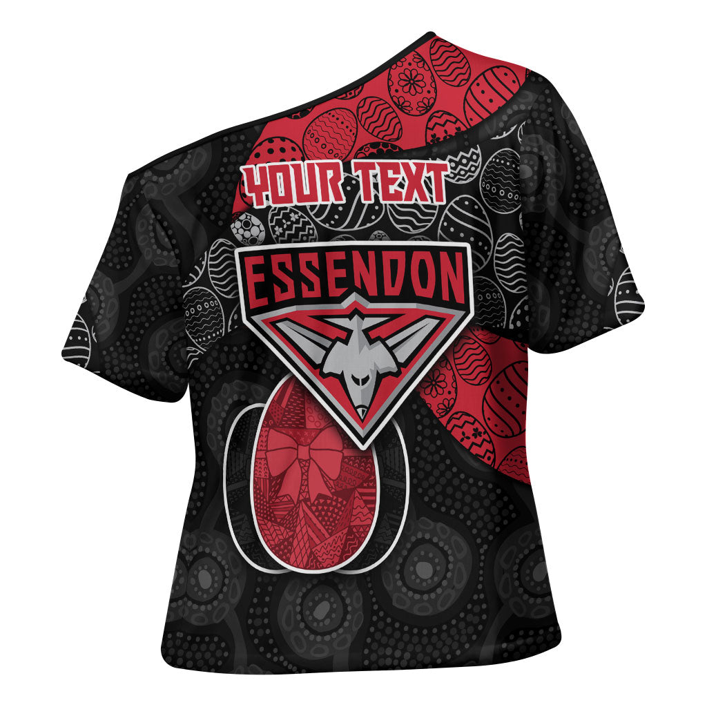 Personalized Essendon Football Cross Shoulder Shirt Easter Egg Pattern Red Black Tribal Dot Art Style