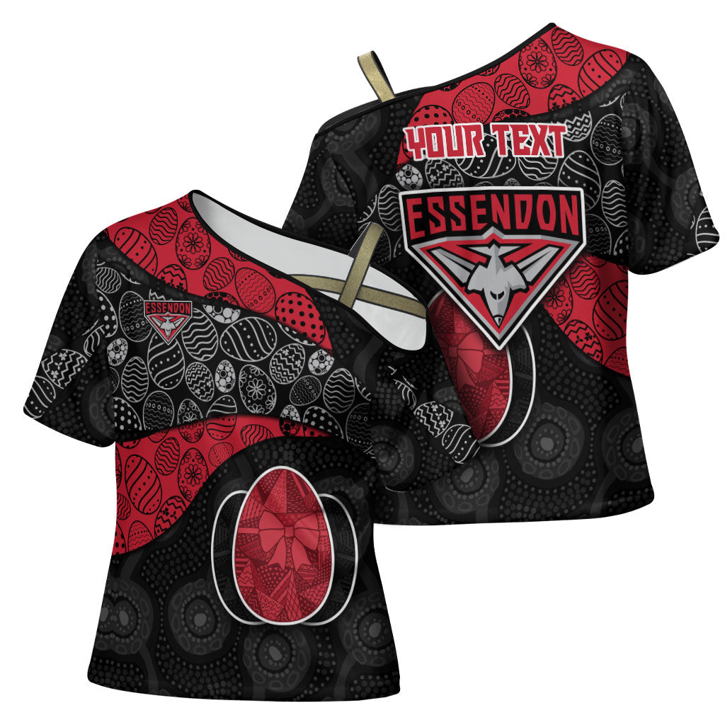 Personalized Essendon Football Cross Shoulder Shirt Easter Egg Pattern Red Black Tribal Dot Art Style