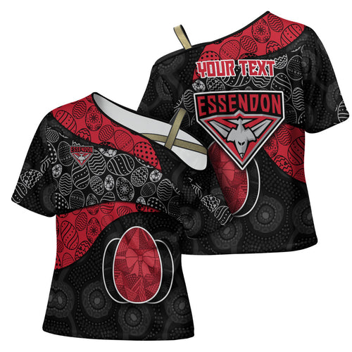 Personalized Essendon Football Cross Shoulder Shirt Easter Egg Pattern Red Black Tribal Dot Art Style