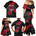 Personalized Essendon Football Family Matching Mermaid Dress and Hawaiian Shirt Easter Egg Pattern Red Black Tribal Dot Art Style