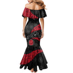 Personalized Essendon Football Family Matching Mermaid Dress and Hawaiian Shirt Easter Egg Pattern Red Black Tribal Dot Art Style
