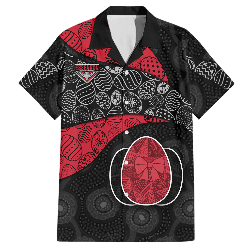 Personalized Essendon Football Family Matching Puletasi and Hawaiian Shirt Easter Egg Pattern Red Black Tribal Dot Art Style