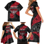 Personalized Essendon Football Family Matching Short Sleeve Bodycon Dress and Hawaiian Shirt Easter Egg Pattern Red Black Tribal Dot Art Style