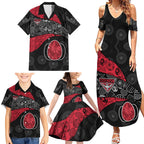 Personalized Essendon Football Family Matching Summer Maxi Dress and Hawaiian Shirt Easter Egg Pattern Red Black Tribal Dot Art Style