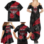 Personalized Essendon Football Family Matching Summer Maxi Dress and Hawaiian Shirt Easter Egg Pattern Red Black Tribal Dot Art Style