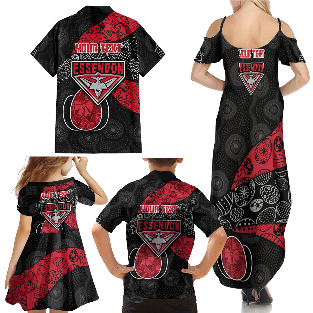 Personalized Essendon Football Family Matching Summer Maxi Dress and Hawaiian Shirt Easter Egg Pattern Red Black Tribal Dot Art Style