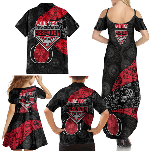 Personalized Essendon Football Family Matching Summer Maxi Dress and Hawaiian Shirt Easter Egg Pattern Red Black Tribal Dot Art Style