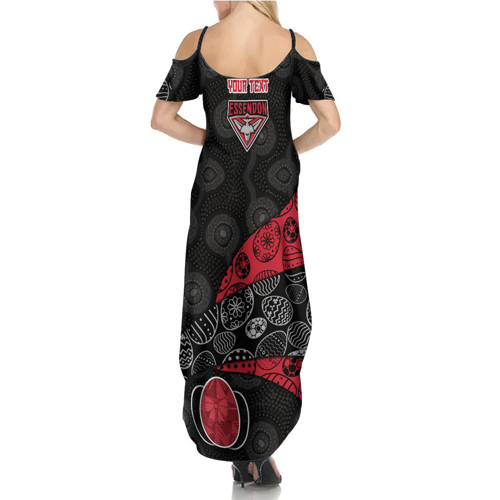 Personalized Essendon Football Family Matching Summer Maxi Dress and Hawaiian Shirt Easter Egg Pattern Red Black Tribal Dot Art Style